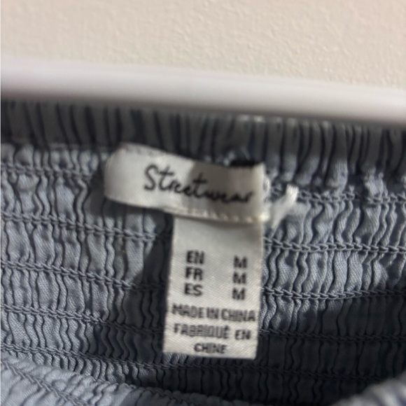 Blue Ribbed Off The Shoulder Top - Picture 2 of 3